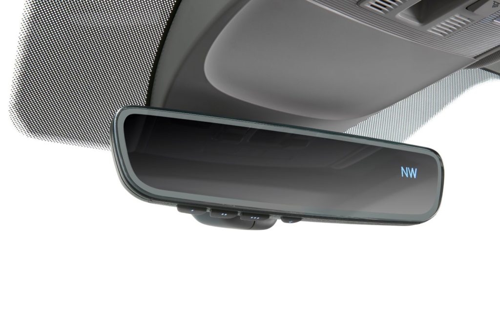 Frameless auto-dimming rearview mirror with VW's HomeLink Connect (2022 VW Taos). 